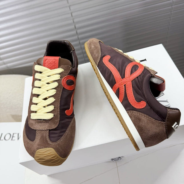 LOEWE 26S BALLET RUNNER 2.0 IN DARK BROWN NYLON AND CALFSKIN