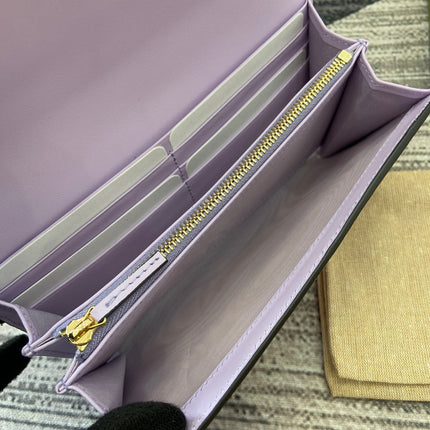CONTINENTAL WALLET 19 IN LIGHT VIOLET EMBOSSED CALFSKIN GOLD HARDWARE