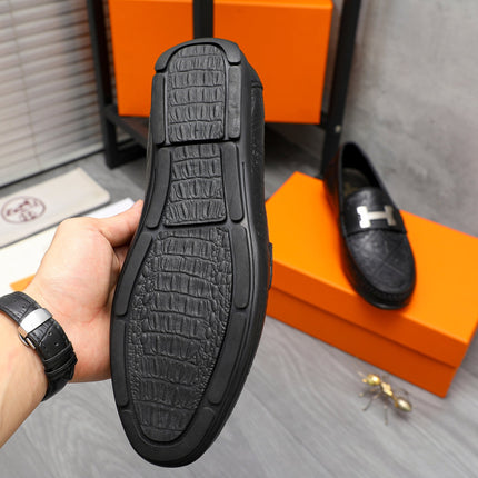 HM SQUARE MOTIF LOAFER BLACK EMBOSSED CALFSKIN