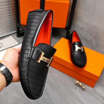 HM H-BUCKLE LOAFER BLACK EMBOSSED CALFSKIN