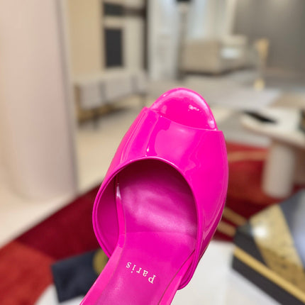 CHRISTIAN LOUBOUTIN 26S WEDGE SANDALS 85 MM IN DARK PINK PATENT LEATHER