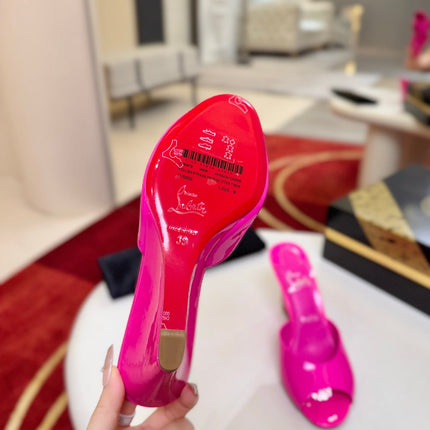 CHRISTIAN LOUBOUTIN 26S WEDGE SANDALS 85 MM IN DARK PINK PATENT LEATHER