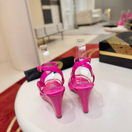 CHRISTIAN LOUBOUTIN 26S WEDGE SANDALS 85 MM IN DARK PINK CALFSKIN