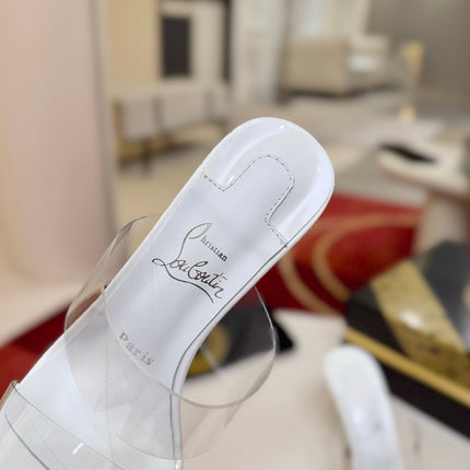 CHRISTIAN LOUBOUTIN 26S CLEAR-STRAP WEDGE SANDALS 100 MM IN WHITE LEATHER AND TPU