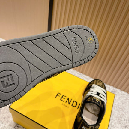 FENDI 25S MATCH SNEAKERS IN BLACK SUEDE MIX BROWN CANVAS STYLE 5