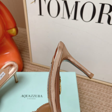 AQUAZZURA 26S GATSBY MULES 105 MM IN LIGHT GOLD SEQUINED