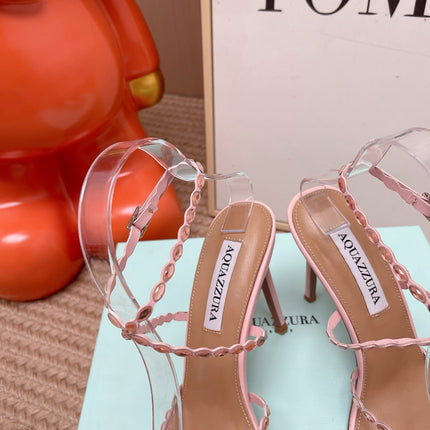 AQUAZZURA 26S HIGH HEELS 100 MM IN LIGHT PINK LAMBSKIN CRYSTAL EMBELLISHED