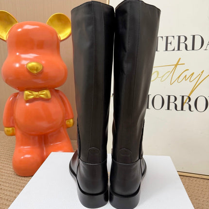 DIOR 26S KNEE HIGH BOOTS IN BLACK CALFSKIN WITH EMBROIDERED LOGO
