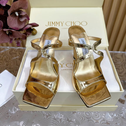 JIMMY CHOO 26S WEDGE SANDALS 105 MM IN GOLD METALLIC CALFSKIN