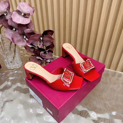 VALENTINO 25S HIGH-HEEL MULES 60 MM IN RED PATENT CALFSKIN WITH CRYSTAL-EMBELLISHED STRAP