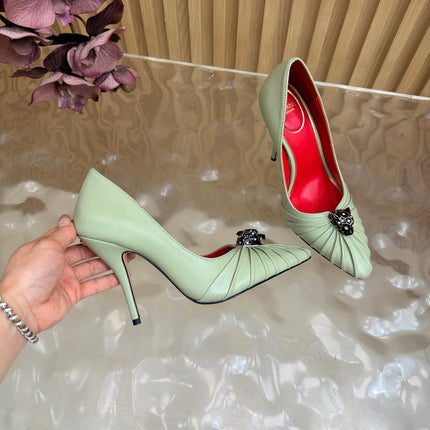 VALENTINO 26S HIGH-HEEL 100 MM IN MINT GREEN GATHERED CALFSKIN