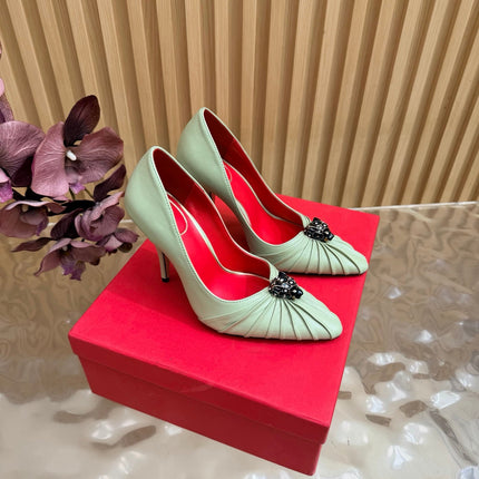 VALENTINO 26S HIGH-HEEL 100 MM IN MINT GREEN GATHERED CALFSKIN