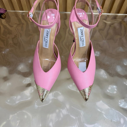 JIMMY CHOO 26S SLINGBACK HEELS 85 MM IN LIGHT PINK CALFSKIN WITH METAL TOE CAP