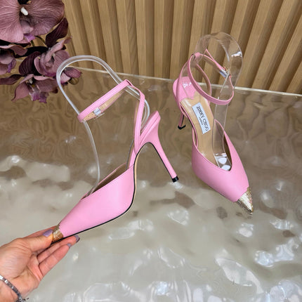 JIMMY CHOO 26S SLINGBACK HEELS 85 MM IN LIGHT PINK CALFSKIN WITH METAL TOE CAP