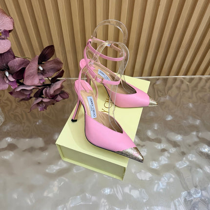 JIMMY CHOO 26S SLINGBACK HEELS 85 MM IN LIGHT PINK CALFSKIN WITH METAL TOE CAP