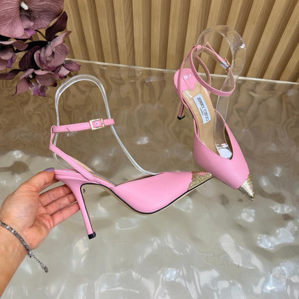 JIMMY CHOO 26S SLINGBACK HEELS 85 MM IN LIGHT PINK CALFSKIN WITH METAL TOE CAP