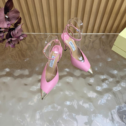 JIMMY CHOO 26S SLINGBACK HEELS 85 MM IN LIGHT PINK CALFSKIN WITH METAL TOE CAP