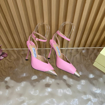 JIMMY CHOO 26S SLINGBACK HEELS 85 MM IN LIGHT PINK CALFSKIN WITH METAL TOE CAP
