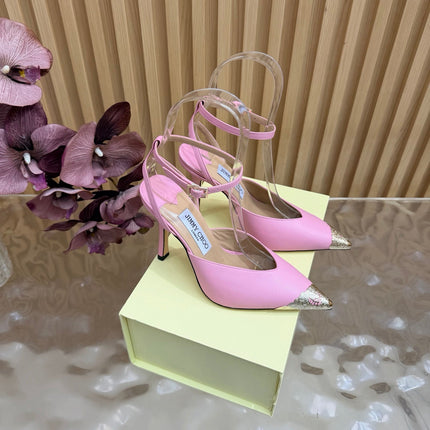 JIMMY CHOO 26S SLINGBACK HEELS 85 MM IN LIGHT PINK CALFSKIN WITH METAL TOE CAP