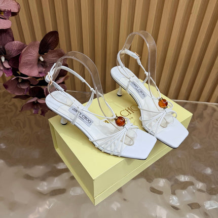 JIMMY CHOO 26S STRAPPY HEEL SANDALS 65 MM IN WHITE CALFSKIN
