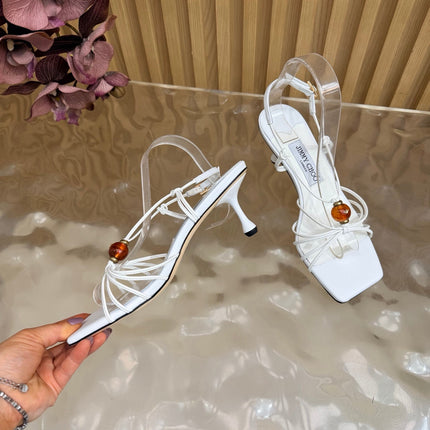 JIMMY CHOO 26S STRAPPY HEEL SANDALS 65 MM IN WHITE CALFSKIN