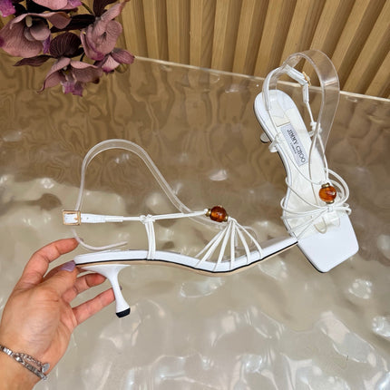 JIMMY CHOO 26S STRAPPY HEEL SANDALS 65 MM IN WHITE CALFSKIN