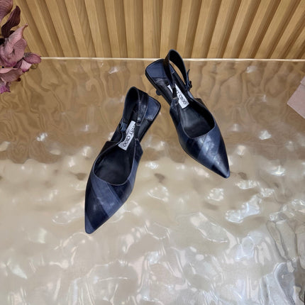JIMMY CHOO 26S SLINGBACK PUMPS 65 MM IN NAVY BLUE WITH DIAGONAL STRIPES CALFSKIN