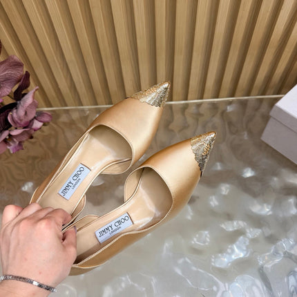 JIMMY CHOO 26S CUTOUT PUMPS 105 MM IN BEIGE SATIN WITH METAL TOE CAP