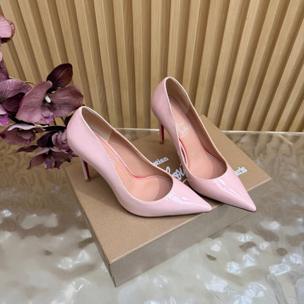 CHRISTIAN LOUBOUTIN 26S POINTED TOE HEELS 100 MM IN LIGHT PINK GLOSSY CALFSKIN