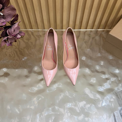 CHRISTIAN LOUBOUTIN 26S POINTED TOE HEELS 100 MM IN LIGHT PINK GLOSSY CALFSKIN