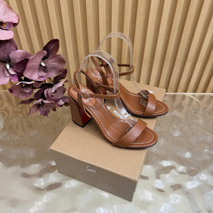 CHRISTIAN LOUBOUTIN 26S SQUARE-HEEL SANDALS 85 MM IN BROWN CALFSKIN