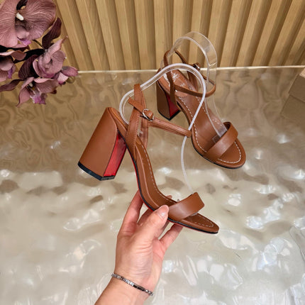 CHRISTIAN LOUBOUTIN 26S SQUARE-HEEL SANDALS 85 MM IN BROWN CALFSKIN