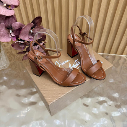 CHRISTIAN LOUBOUTIN 26S SQUARE-HEEL SANDALS 85 MM IN BROWN CALFSKIN
