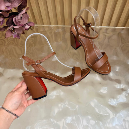 CHRISTIAN LOUBOUTIN 26S SQUARE-HEEL SANDALS 85 MM IN BROWN CALFSKIN