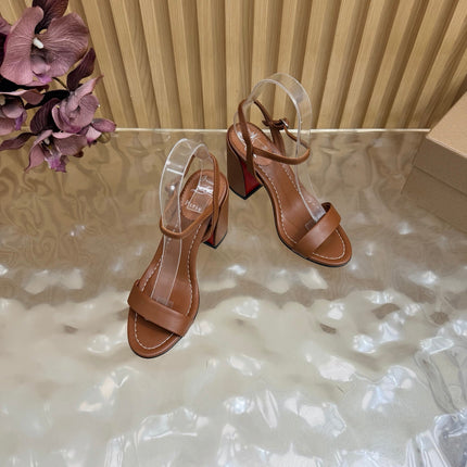 CHRISTIAN LOUBOUTIN 26S SQUARE-HEEL SANDALS 85 MM IN BROWN CALFSKIN
