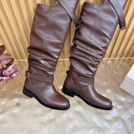 JIMMY CHOO 26S BROOKLYN KNEE BOOTS IN CHOCOLATE BROWN SMOOTH CALFSKIN