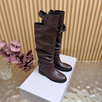 JIMMY CHOO 26S BROOKLYN KNEE BOOTS IN CHOCOLATE BROWN SMOOTH CALFSKIN