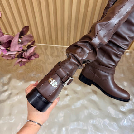 JIMMY CHOO 26S BROOKLYN KNEE BOOTS IN CHOCOLATE BROWN SMOOTH CALFSKIN