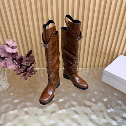 JIMMY CHOO 26S BROOKLYN KNEE BOOTS IN BROWN GLOSSY CALFSKIN