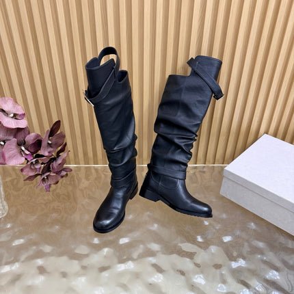 JIMMY CHOO 26S BROOKLYN KNEE BOOTS IN BLACK SMOOTH CALFSKIN