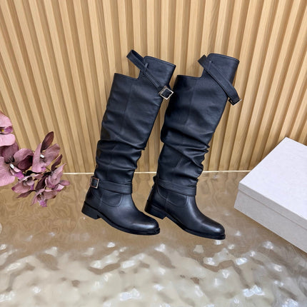 JIMMY CHOO 26S BROOKLYN KNEE BOOTS IN BLACK SMOOTH CALFSKIN