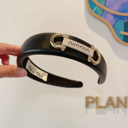 GOLD HORSEBIT HEADBAND IN BLACK CALFSKIN 412413