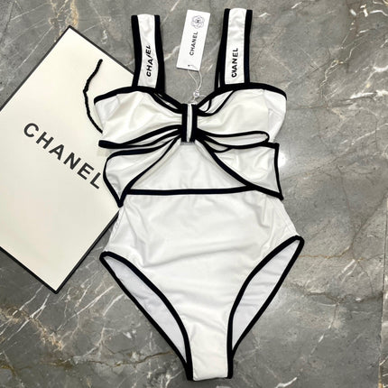 BODYSUIT SWIMSUIT IN WHITE AND BLACK TRIM 627828