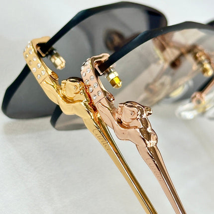 PANTHÈRE RIMLESS RECTANGULAR FRAME SUNGLASSES CT0687S IN METAL