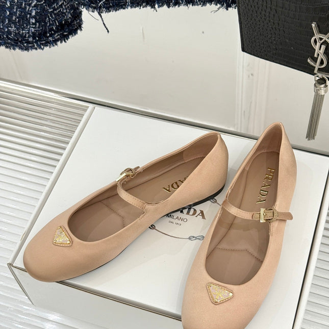 PRADA 25S BALLERINAS IN NUDE SATIN