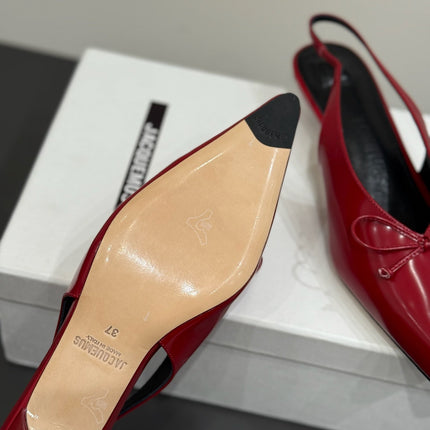 JACQUEMUS 26S HIGH-HEEL SLINGBACKS IN DARK RED LAMBSKIN WITH BOW
