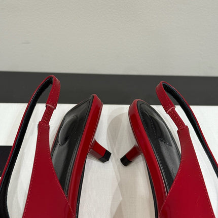 JACQUEMUS 26S HIGH-HEEL SLINGBACKS IN DARK RED LAMBSKIN WITH BOW