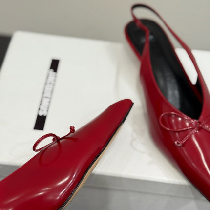 JACQUEMUS 26S HIGH-HEEL SLINGBACKS IN DARK RED LAMBSKIN WITH BOW
