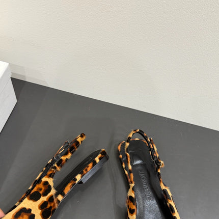 JACQUEMUS 26S FLAT SLINGBACKS IN LEOPARD PRINT PONY HAIR