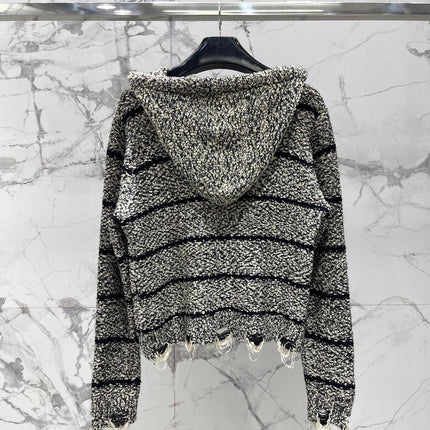 CELINE 26S FRAYED STRIPED KNIT HOODIE 638
